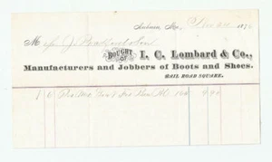 I.C. Scarpe stivali da lavoro Lombard & Co Auburn Maine Billhead 1876 produttori - Foto 1 di 2