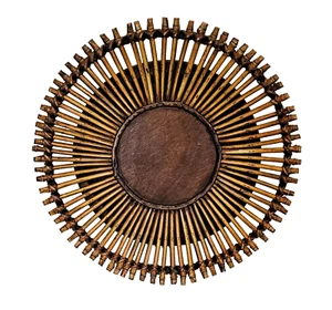 Vintage Big Round Bamboo Tiki Tray Wood Serving Plate or Wall Decor 15" - Picture 1 of 4