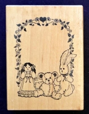 PSX Designs F-751 Muñeca, Oso, Conejo en Flor Arco Marco Fondo Foto 1 de 2