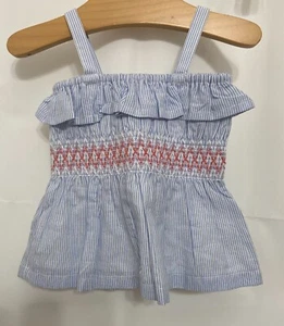 210135 Girl's 3-6 Months JANIE and JACK Blouse Blue Striped Smocked Tank Top NWT - Picture 1 of 4