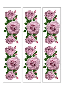 PINK ROSES CAKE ICING | WAFER PAPER | STRIPS | BIRTHDAY CAKE RIBBON - Picture 1 of 1