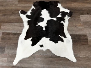 Cowhide Real Calfskin Rugs Black & White - Top Quality Leather Rug Skin 3x2.8 ft - Picture 1 of 3
