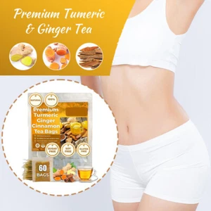 60Bags Turmeric Ginger Cinnamon Tea No Additive Support Brain Weight Sleep-Skin - Picture 1 of 26