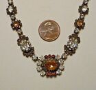 Sorrelli Jeweled Necklace Citrine & Diamante Rhinestone Festoon W Side Chains