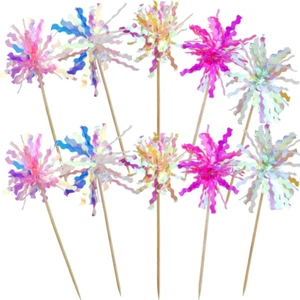 10 Pcs Happy Birthday Cake Toppers Foil Firework Cupcake Toppers Sparkle Tinsel - Picture 1 of 5