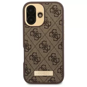 Custodia Guess iPhone 16 cover MagSafe 4G placca oro microfibra marrone - Foto 1 di 8