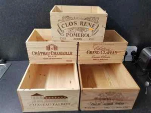 5 PACK OF MIXED GENUINE FRENCH WOODEN WINE CRATES BOXES HOME OFFICE STORAGE. - Picture 1 of 10