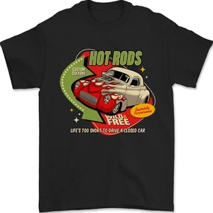 Hot Rods Wild and Free American Classic Cars Mens T-Shirt 100% Cotton - Picture 1 of 2