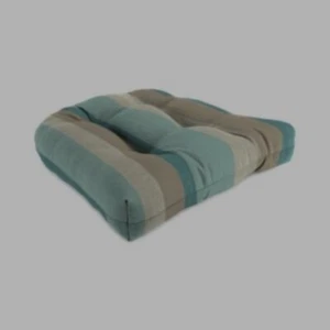 2 cojines de asiento de mimbre para exteriores Sunbrella Gateway Mist 18x18 acolchado beige a rayas - Imagen 1 de 3