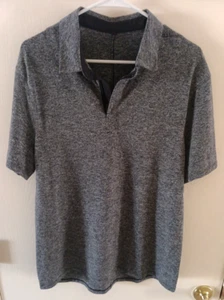 LULULEMON Zip Up Polo Shirt Men's L Black & Gray Short Sleeve - Imagen 1 de 9