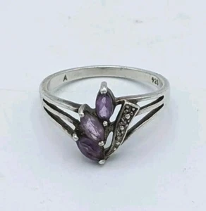 Vintage AMETHYST Marquis Cut Sterling Silver 925 Ring - Size 10.25 - Picture 1 of 7