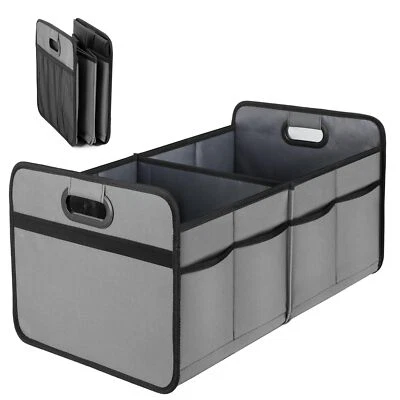 Car Trunk Organizer 2 Compartments Collapsible Trunk Storage for Truck Grey - Image 1 of 4