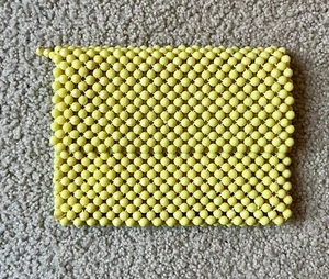 Vintage Bright Yellow Beaded Clutch Plastic Mod 60s VTG Cocktail Envelope Purse - Picture 1 of 5