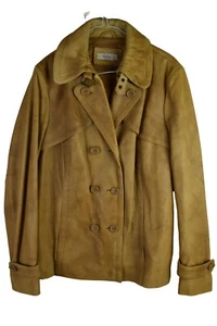 Next Womans Brown Leather Double Breasted Button Jacket Size 44' - Picture 1 of 8