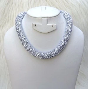 Thick Silver Swarovski Element Stardust Crysta Necklace Choker Magnetic closure - Picture 1 of 24