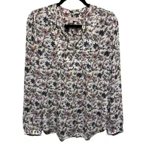 LOFT Floral Blouse Tie Neck Long Sleeve Casual Top Boho Office Spring Feminine M - Picture 1 of 7