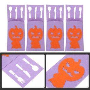 4 Pcs Pumpkin and Fork Bag Table Cutlery Pouch Silverware Holder Party - Picture 1 of 12