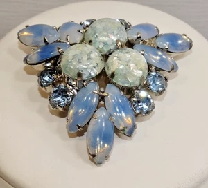 A42 VINTAGE STRASS BROSCHE KUNST MONDSTEIN BLAU STRASS SILBERFARBEN UNSIGNIERT - Bild 1 von 5
