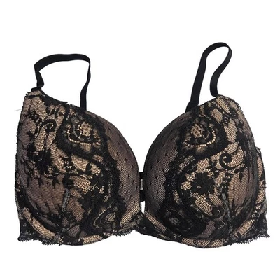 Victorias Secret Lace Plunge Bra 34DD Black Beige Sexy Everyday Comfort Intimate - Изображение 1 из 4