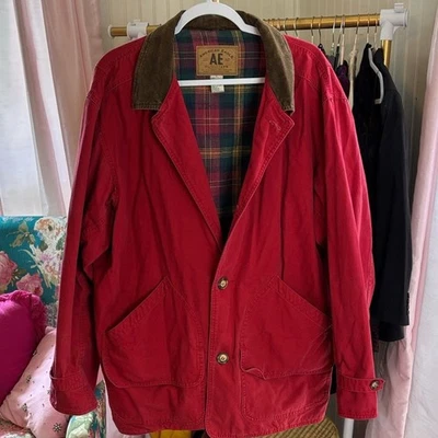 Vintage American Eagle Red Barn Chore Coat Jacket Plaid Lining Men Sz L - Image 1 of 4