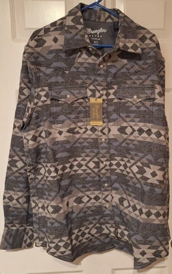 Wrangler Retro Premium Flannel Shacket Mens 2XT Gray Aztec Western Pearl Snap - Image 1 of 4