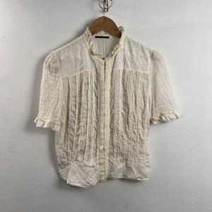 Elie Tahari Cream Blouse 100% Silk Short Sleeve Mock Neck - Picture 1 of 6