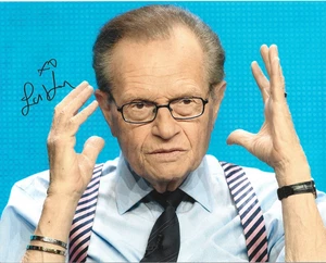 Foto real firmada a mano de Larry King #3 certificado de autenticidad autografiada por periodista de CNN presentador de noticias - Imagen 1 de 2