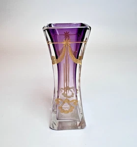 1905 Antike Böhmische Moser Amethyst Kunst Glas Vase Vergoldet Emaille... - Picture 1 of 11