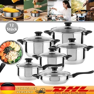 12tlg-Set Topfset Kochset Induktion Gas Halogen Ceran Kochtopfset Edelstahl DHL - Bild 1 von 18