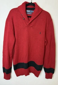 Polo Ralph Lauren Men's XL Knit Shawl Collar Pullover Sweater Red Blue - Picture 1 of 4