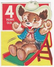 Vintage Birthday Card, Cowboy Teddy Bear, 4 Years Old, Wishing Well Greetings