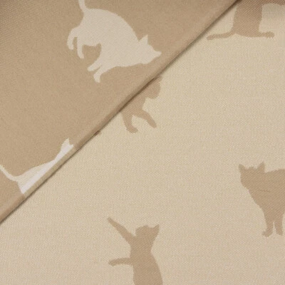 Dekostoff Jacquard Plaidstoff Wendestoff Cats Cosy Katzen sand beige 1,40m Breit - Bild 1 von 4