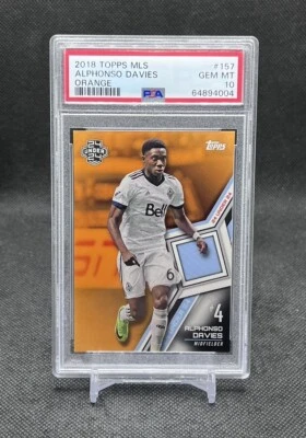 Alphonso Davies #157 PSA 10 Orange Numbered 12/25 Rookie Card 2018 Topps MLS U24 - Image 1 of 2