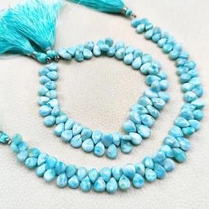 Natural Larimar Gemstone 8x6 to 9x6 mm Size Smooth Pear Shape Beads 8" Strand - Picture 1 of 6