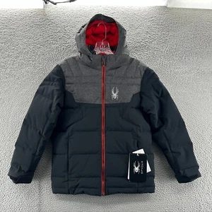 Spyder Jacket Youth 16 Black Gray Ski Snowboard Insulated Waterproof Down Jacket - Picture 1 of 15