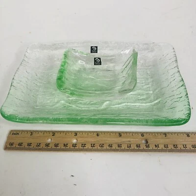 Hand Made Temper Glass Sushi Dinner Serving Plate  soy dish green recycled glass - Image 1 of 4