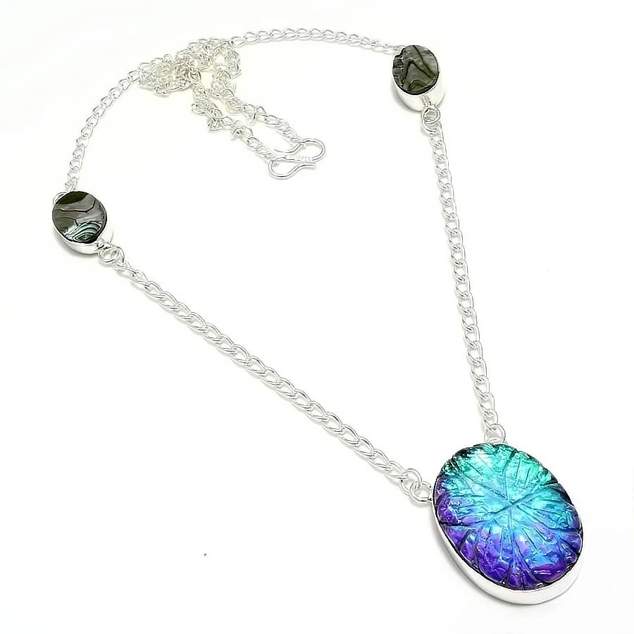 Ожерелье из стерлингового серебра 925 пробы с тройным опалом и драгоценными камнями ручной работы размер 18 дюймов - Изображение 1 из 1