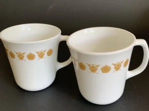 2 Pyrex Corelle Corning Schmetterling Blume Gold Kaffeetasse Becher Design Vintage 70’s - Bild 1 von 8
