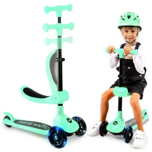 SereneLife 3-Wheel Foldable Kids Scooter- Built-in LED Wheel Lights (Mint Green) - Picture 1 of 6
