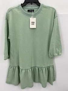 Bershka Womens XS Top Light Green 3/4 Sleeve Peplum Sweatshirt Fleece NWT - Picture 1 of 6