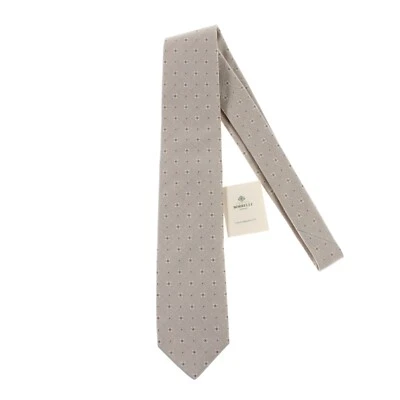 Corbata Borrelli 100 % seda nueva con etiquetas en beige/blanco melange con diseño blanco/azul Foto 1 de 4