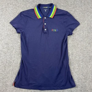 Ralph Lauren Polo Shirt Womens S Petite Navy Golf Tailor Fit Ribbed Collar - Picture 1 of 8