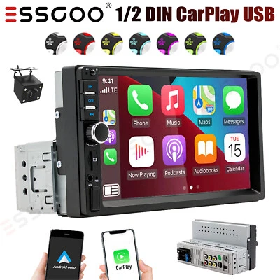 Single DIN 7" Car Stereo Head Unit Apple Carplay Android Auto Bluetooth USB+CAM - image 1 of 4