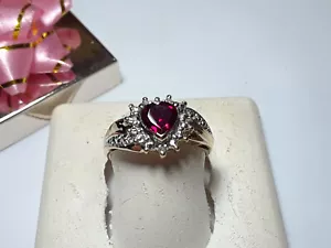 .75ctw Heart Cut Lab Created Ruby & Natural Diamond 10Kt 2Tone Offset Ring#16094 - Picture 1 of 4