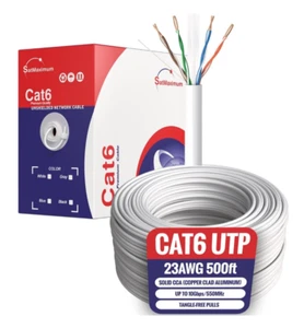 CAT6 500ft Ethernet Cable UTP Solid CCA 23AWG RJ45 LAN Network Bulk Wire White - Afbeelding 1 van 7