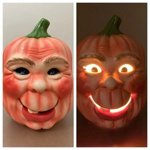 Vintage LIGHTED SCIOTO Ceramic Smiling Halloween Pumpkin Jack-O-Lantern SIGNED - Picture 1 of 8