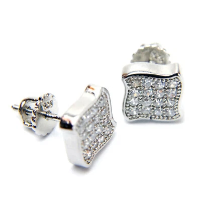 Brincos masculinos de hip hop folheados a prata quadrado ondulado gelado 8 mm 912 P - Imagem 1 de 3