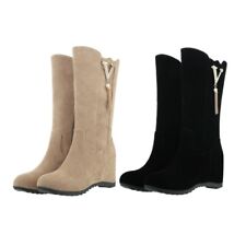 34/43 Mid-calf Boots Winter New Womens Pull On Boots Casual Wedge Heel Shoes D
