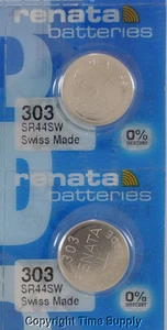2 pc 303 Swiss Renata Watch Batteries SR44SW SR44 0% MERCURY - Picture 1 of 1