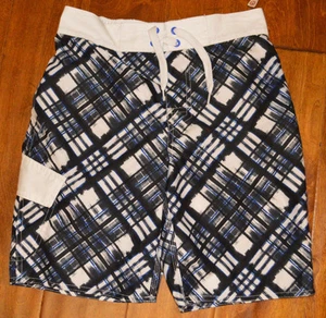 Boy's Arizona Black & Blue Geo Plaid Cargo Swim Shorts Sizes 8, 10-12 - Picture 1 of 3